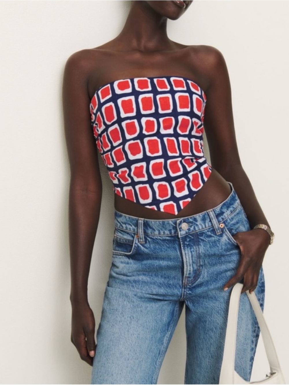 Reformation Dillon Strapless Top - Red & Navy